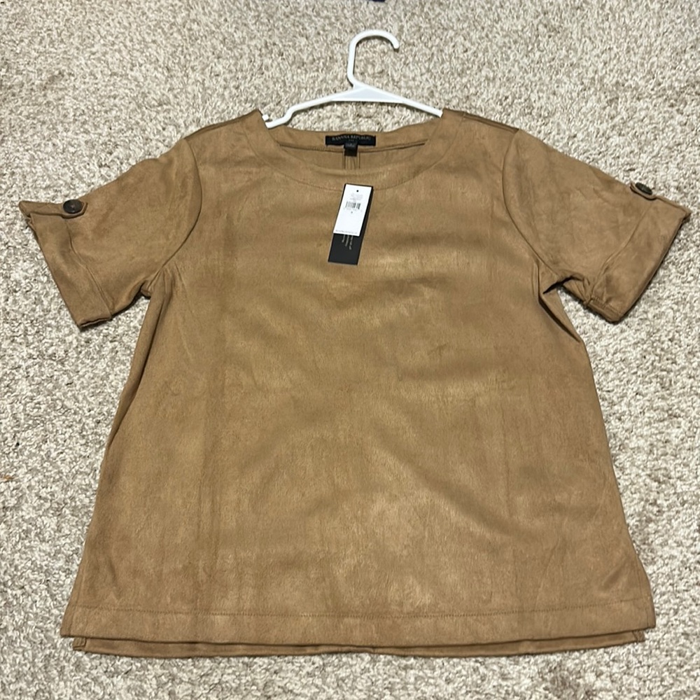 NWT Sz S Banana Republic faux suede short sleeve top